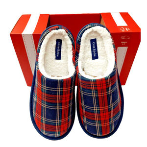 Club Room Men's Red & Blue Plaid Indoor/Outdoor Slippers Size Small 6-7